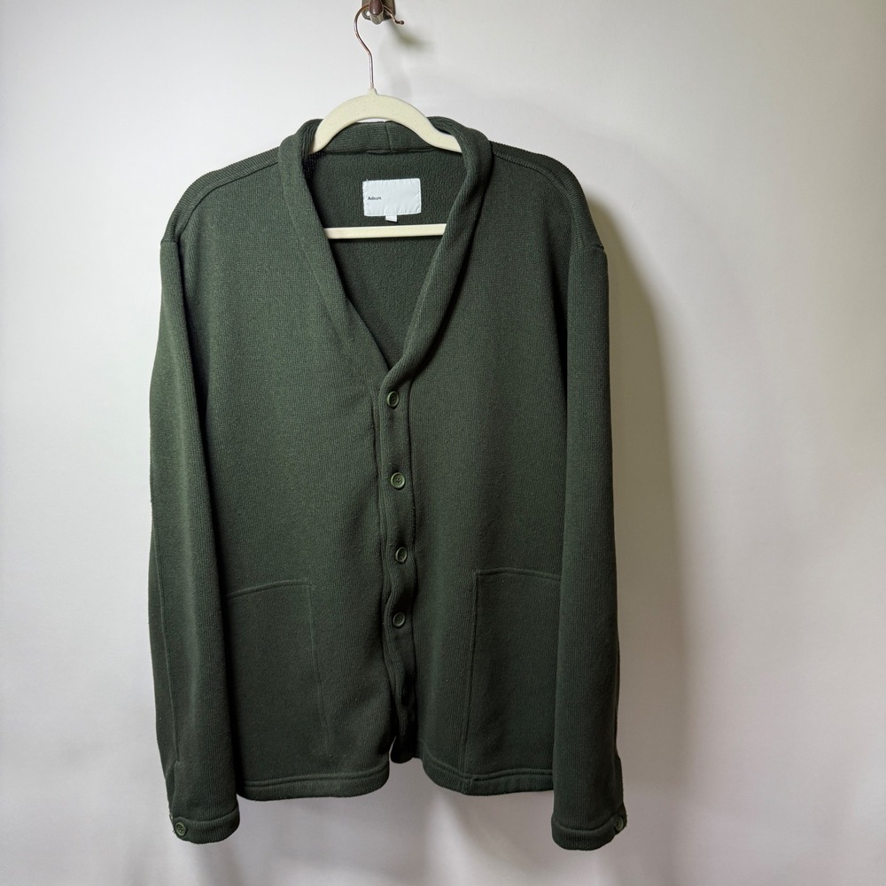 Adsum NYC Polartec Cardigan Sweater Men XL Green Shawl Collar Fleece Made in USA